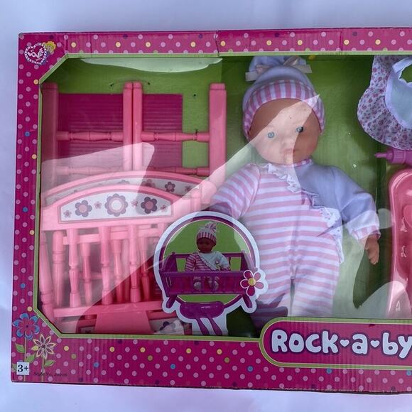 Rock A Bye Baby 14 Inch Baby Doll With Bed, Utensils and Dinni… - Picture 10 of 12